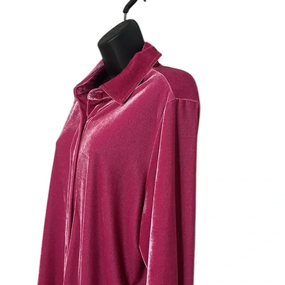 Soft Surroundings Velvet Boyfriend Tunic in Fiery Fuchsia Button Down Sz L - Picture 7 of 10